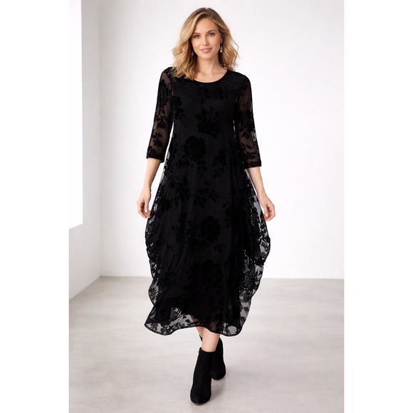 Alembika Dresses & Skirts - NEW Alembika After Dark Black Velvet Burnout Midi Dress Womens 8-10